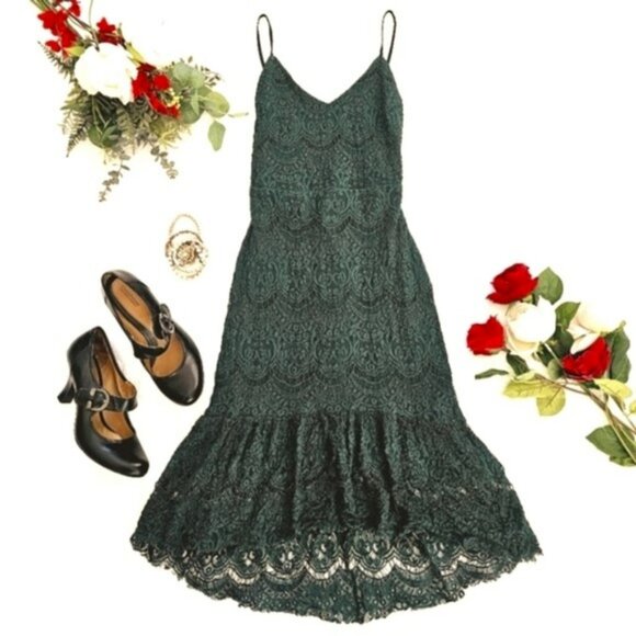 Nectar Women's Evening Dress Size Small Green Lace Spanish Party Midi Holidays - Picture 1 of 14